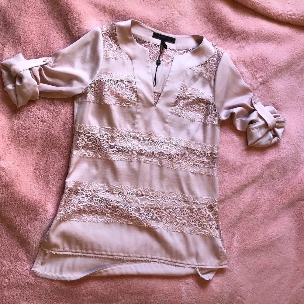 BCBG Lace and Silky Blouse Rose Pink
